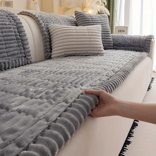 1pc Bohemian Style Plush Thickened Warm Sofa Cover with Ruffled Edges - Pet-Friendly, Machine Washable, Home Protection Decor for Various Sofa Types, Petfriendly Cover|Ruffled Edge Design|Soft Fluffy Texture